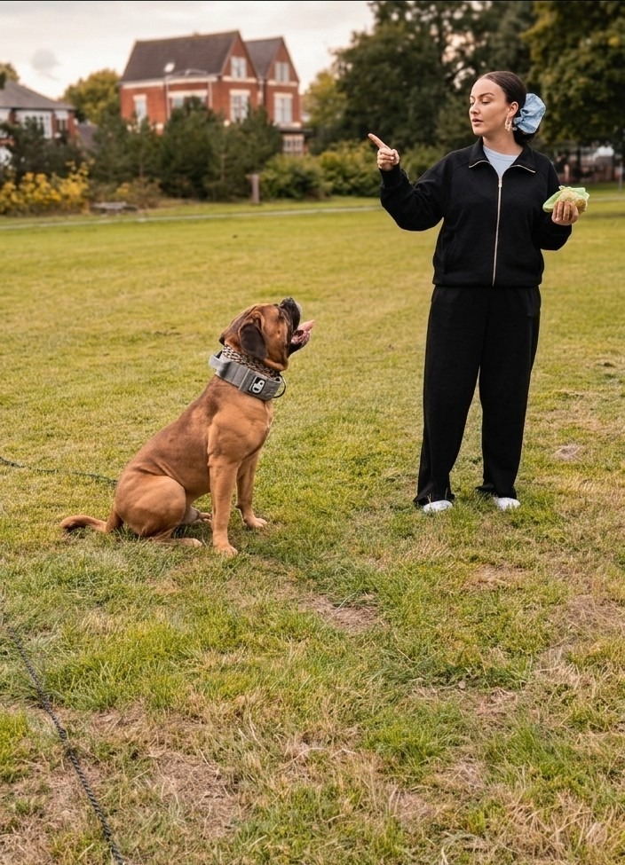 One-to-one dog training session in the park